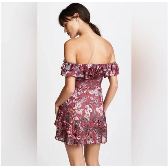 For Love and Lemons Flora Off Shoulder Mini Dress in Berry Floral - Picture 2 of 6
